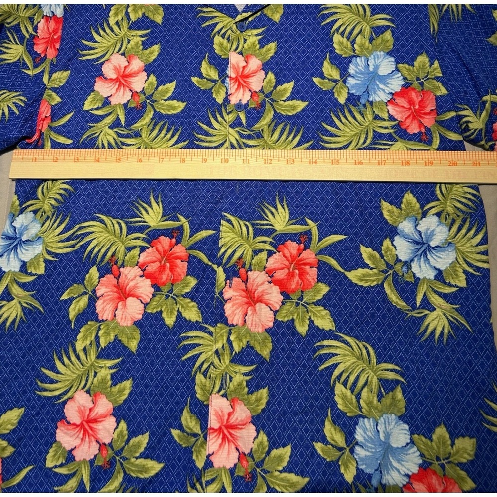Cubavera Mens Medium Hawaiian Floral Print Button Up Short Sleeve Shirt Blue NWT - Picture 6 of 8